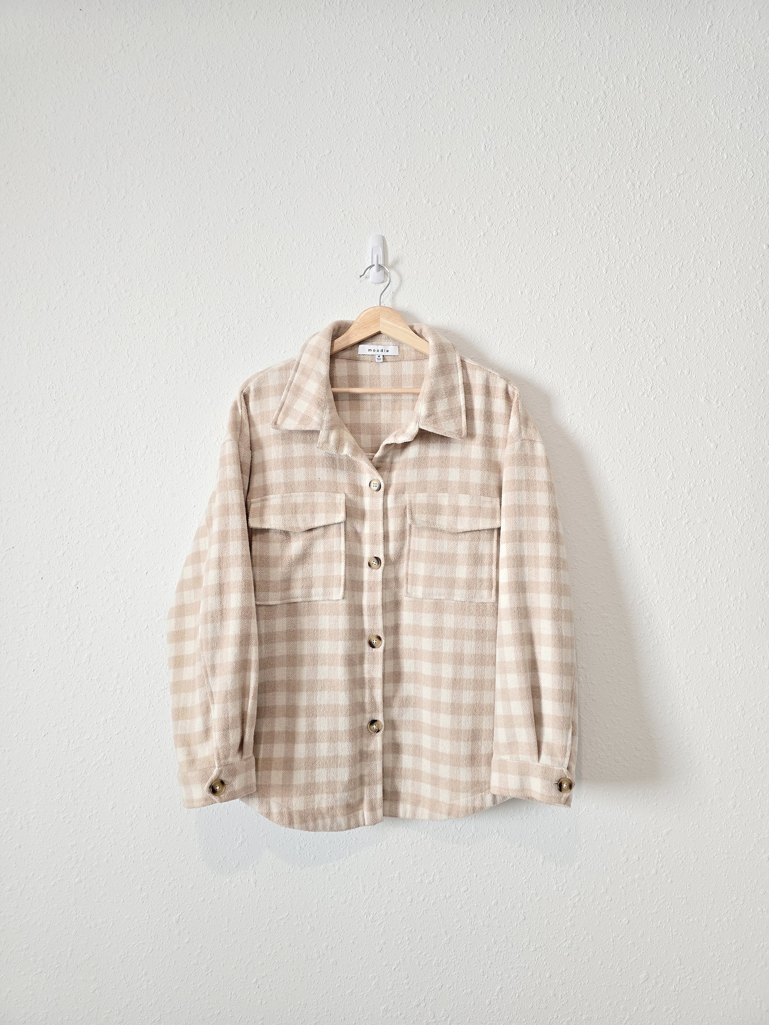 Neutral Gingham Button Up Shacket (M)