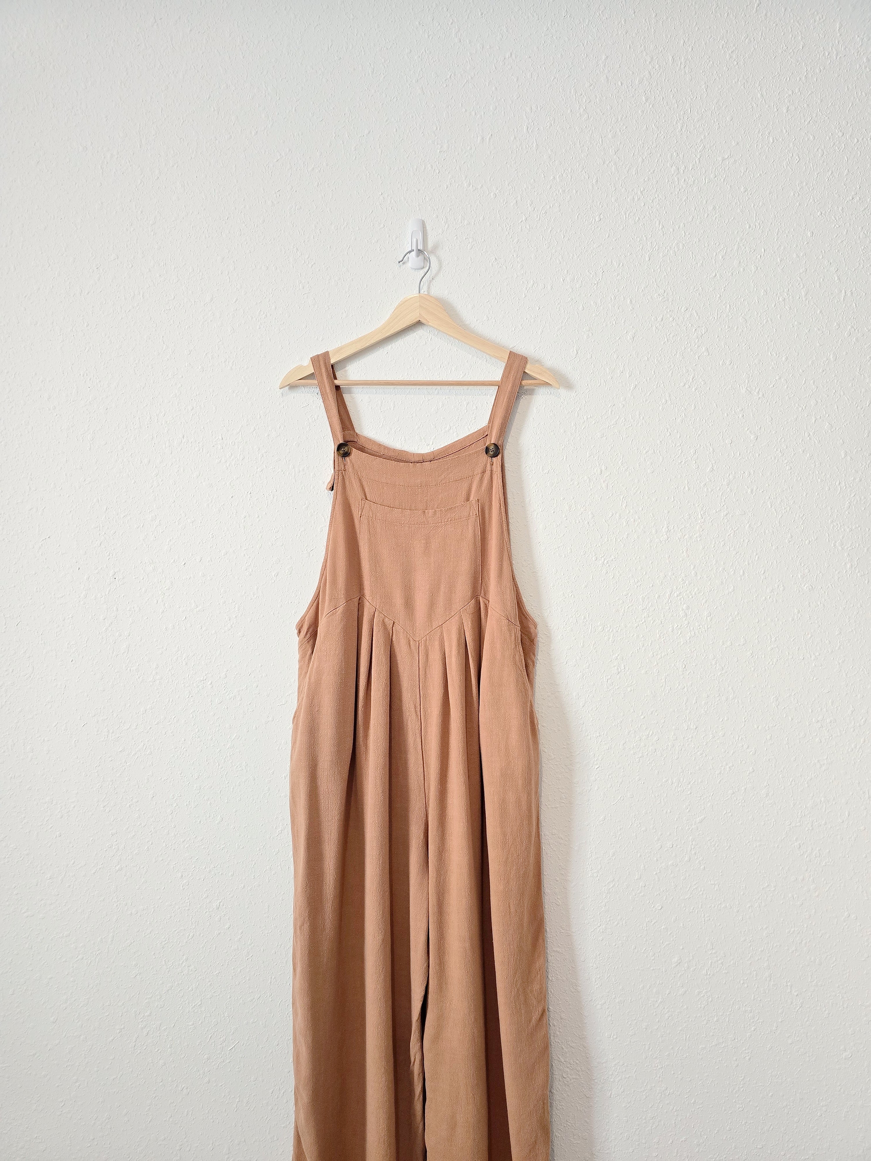 Wide Leg Linen Blend Overalls (L)