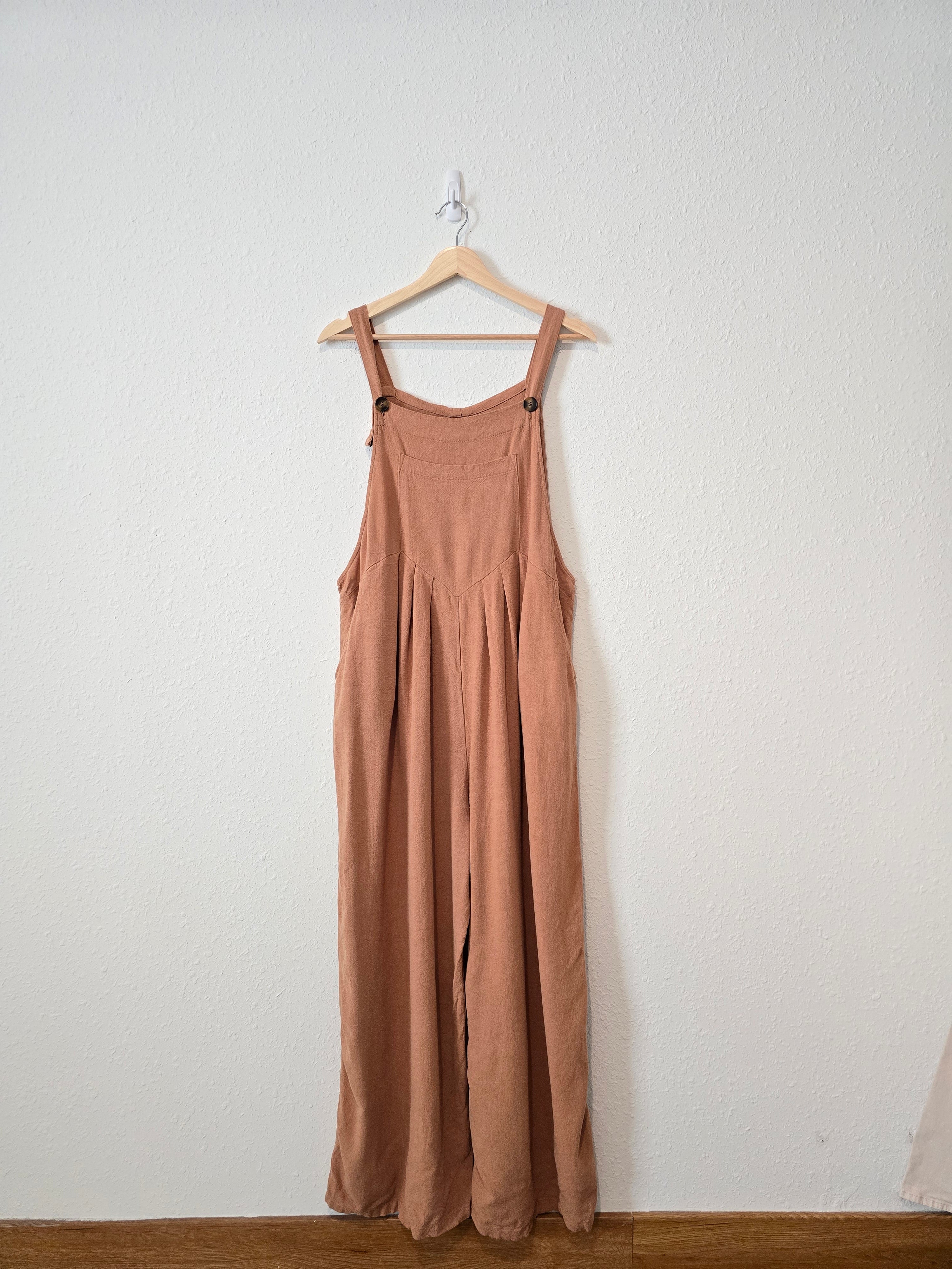 Wide Leg Linen Blend Overalls (L)