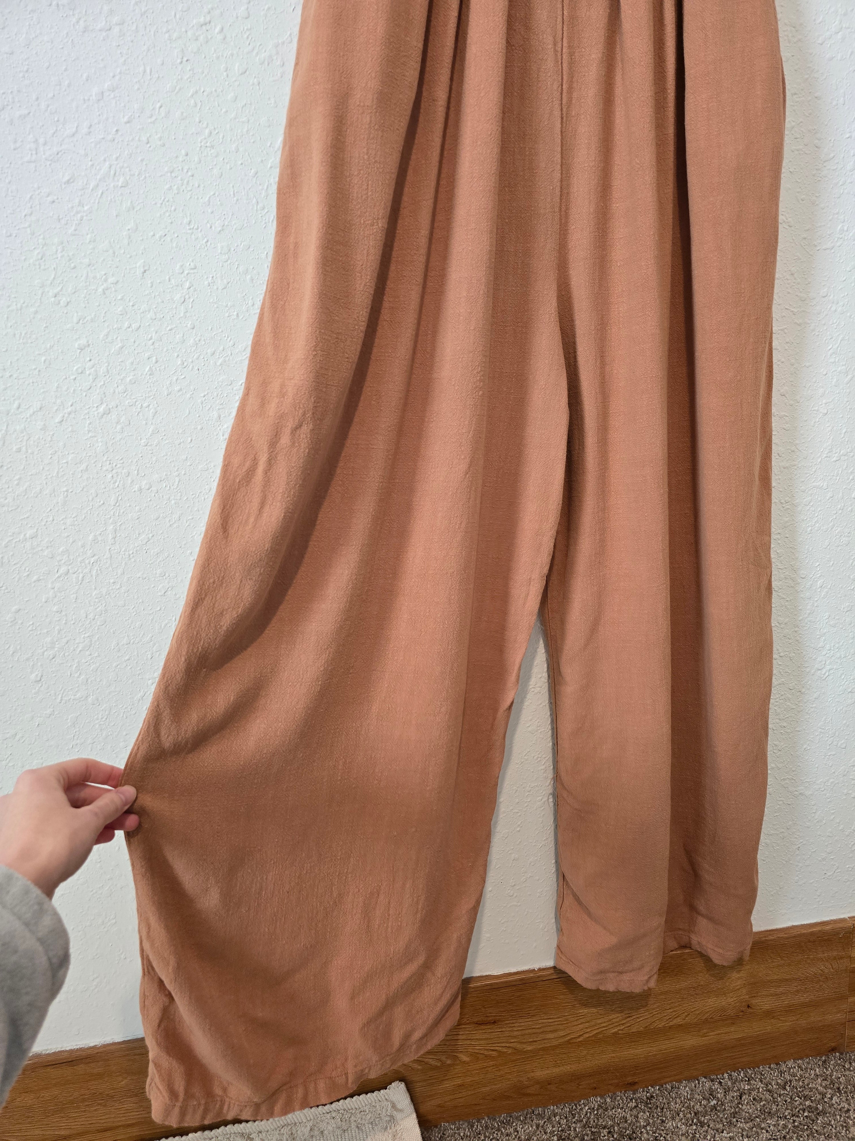 Wide Leg Linen Blend Overalls (L)