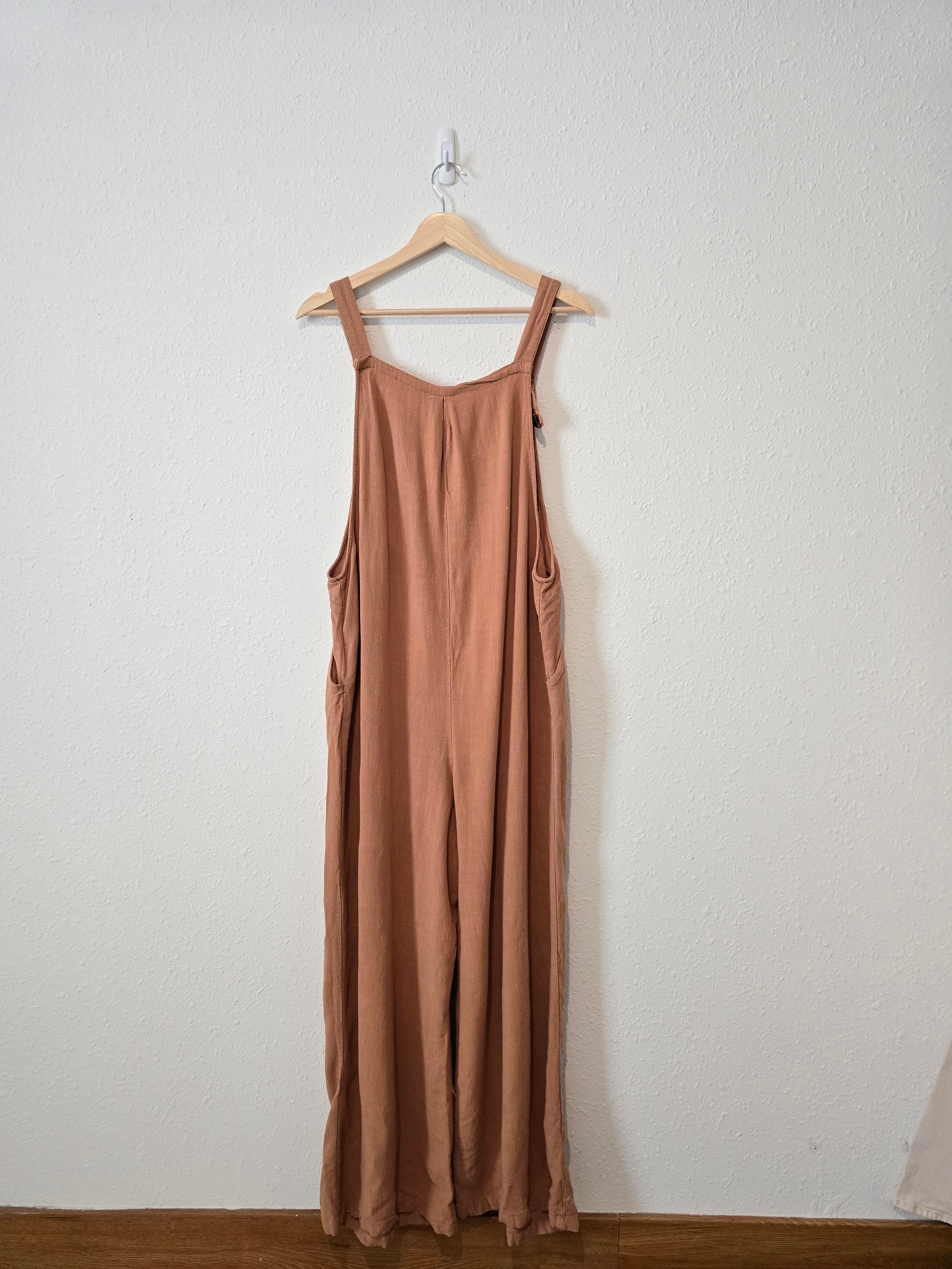 Wide Leg Linen Blend Overalls (L)