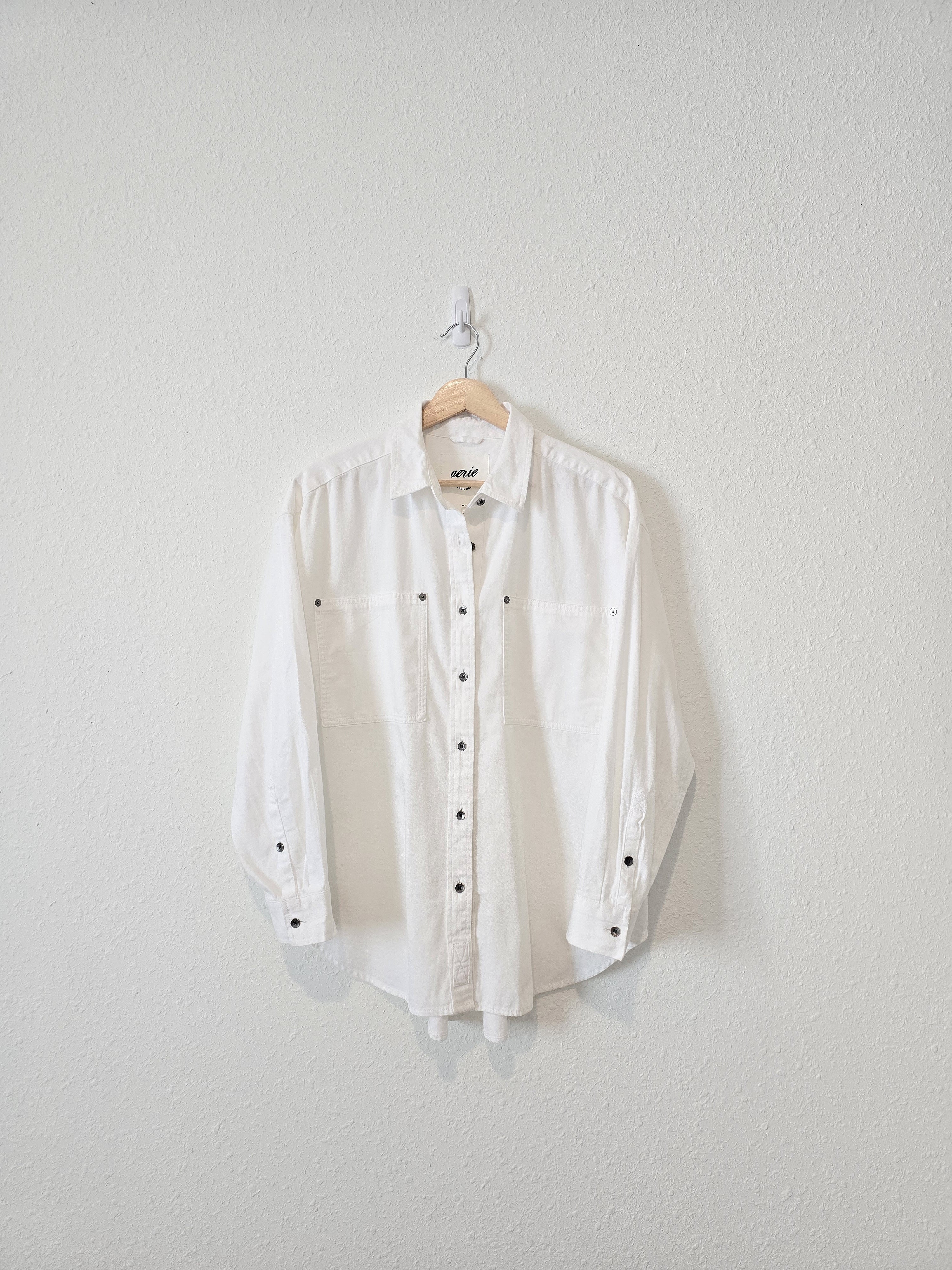 Aerie White Cotton Button Up (XS)
