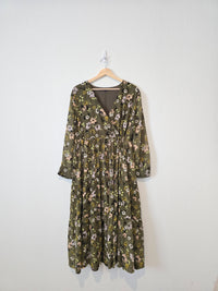 Madewell Olive Floral Midi Dress (L)