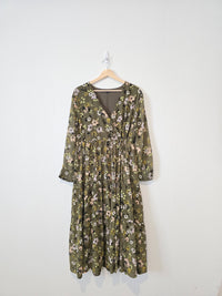 Madewell Olive Floral Midi Dress (L)