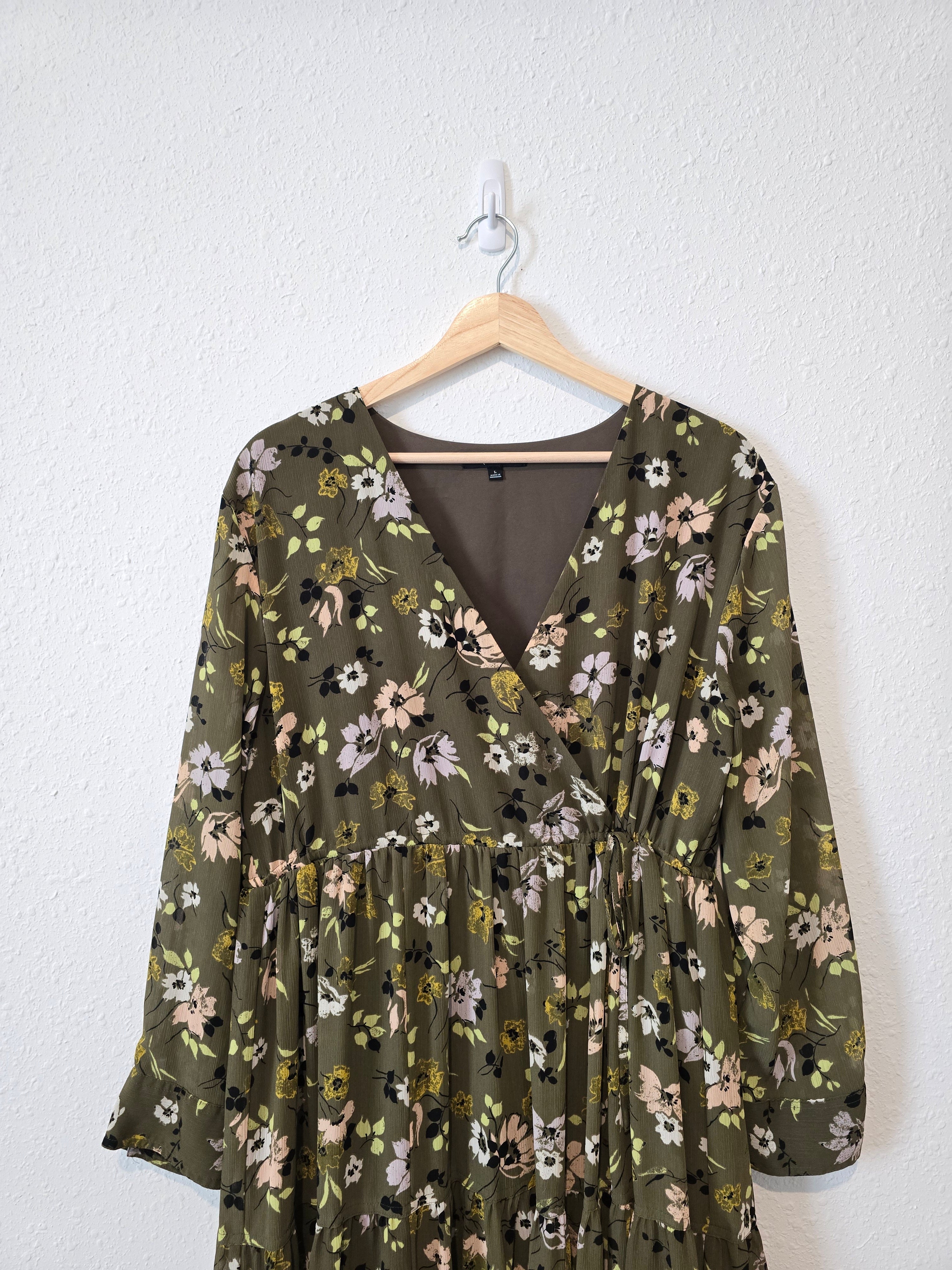 Madewell Olive Floral Midi Dress (L)