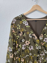 Madewell Olive Floral Midi Dress (L)