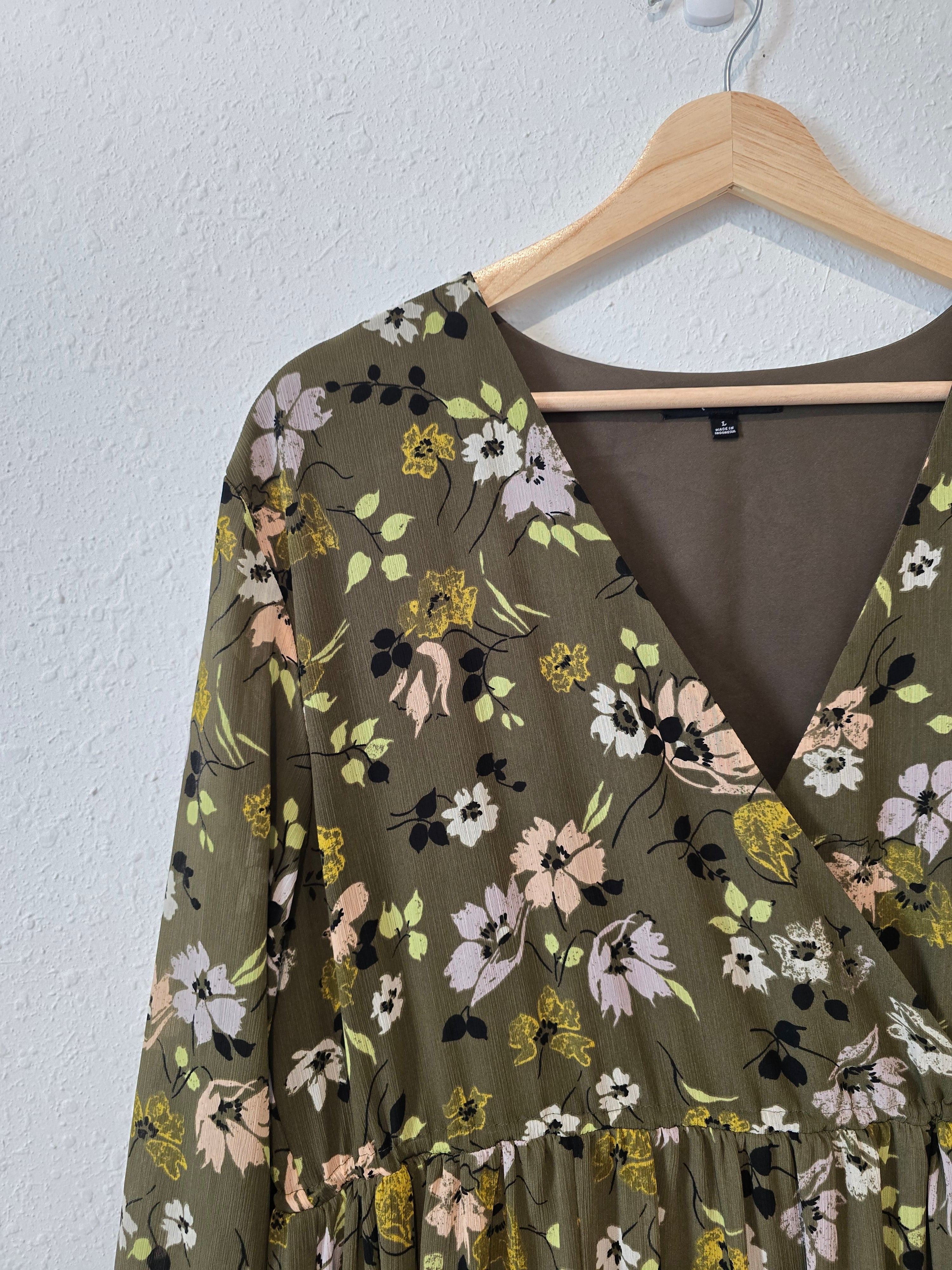 Madewell Olive Floral Midi Dress (L)
