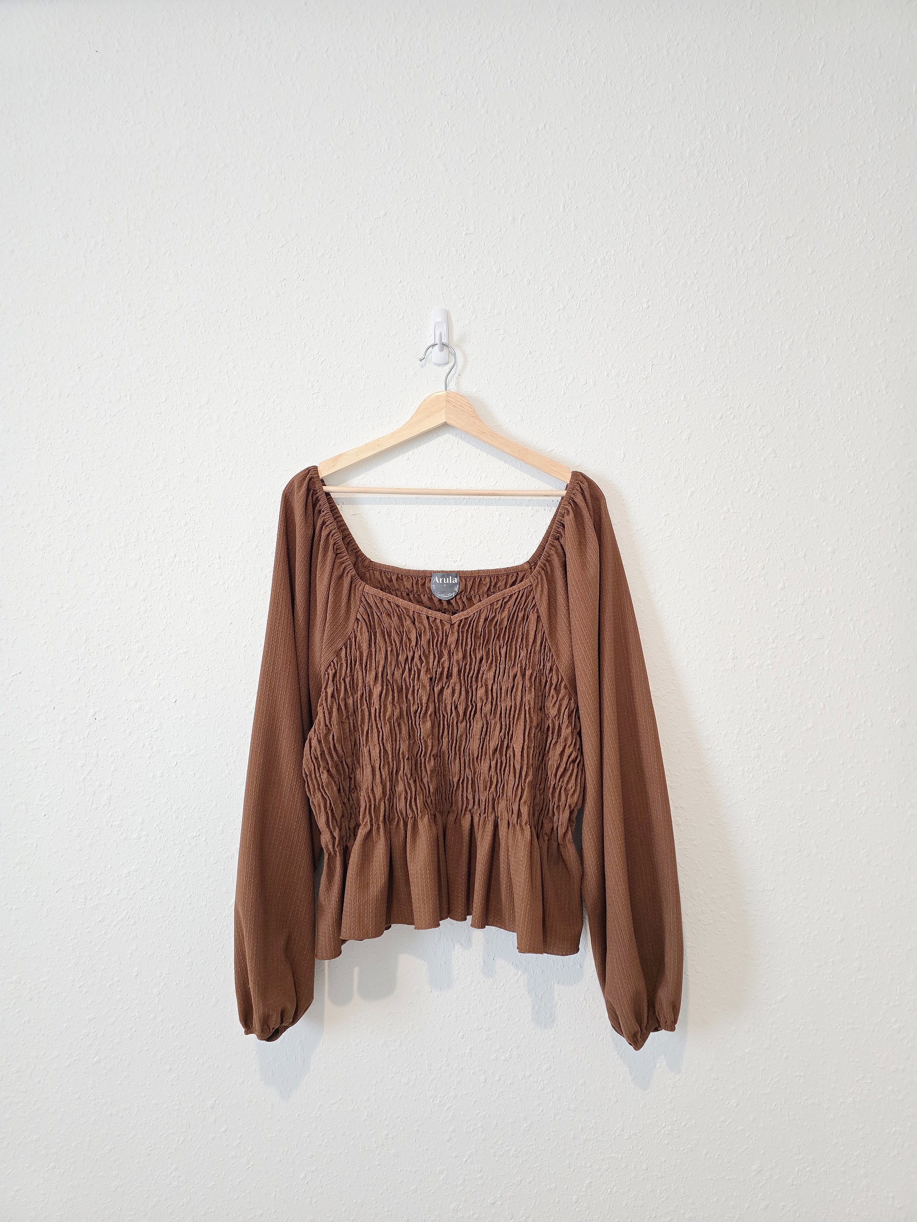 Arula Brown Smocked Top (3X)