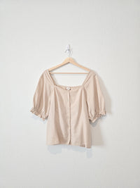 Loft Linen Blend Puff Sleeve Top (XL)