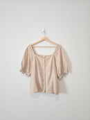 Loft Linen Blend Puff Sleeve Top (XL)