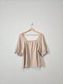 Loft Linen Blend Puff Sleeve Top (XL)
