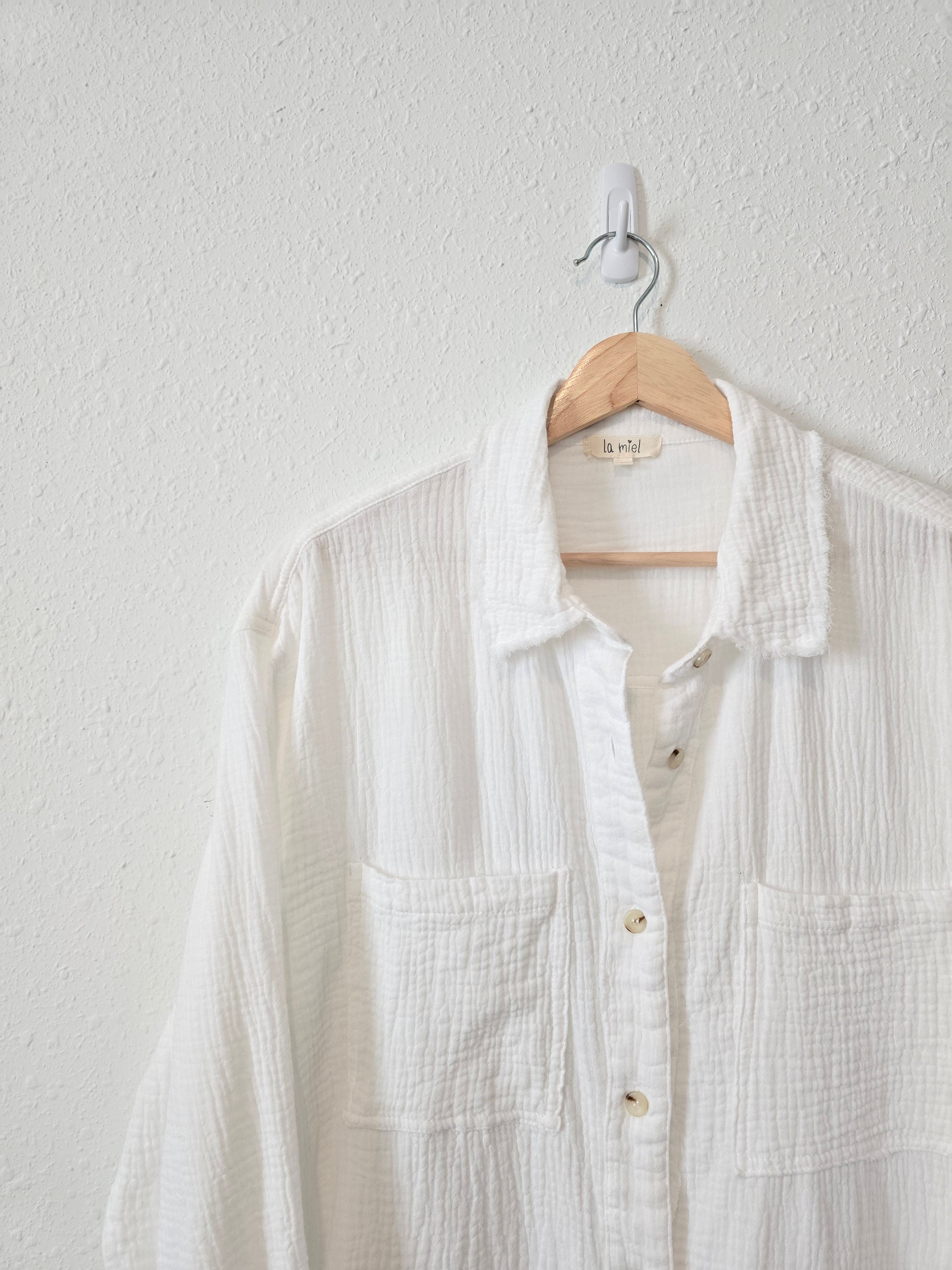 White Cotton Gauze Button Up (L)