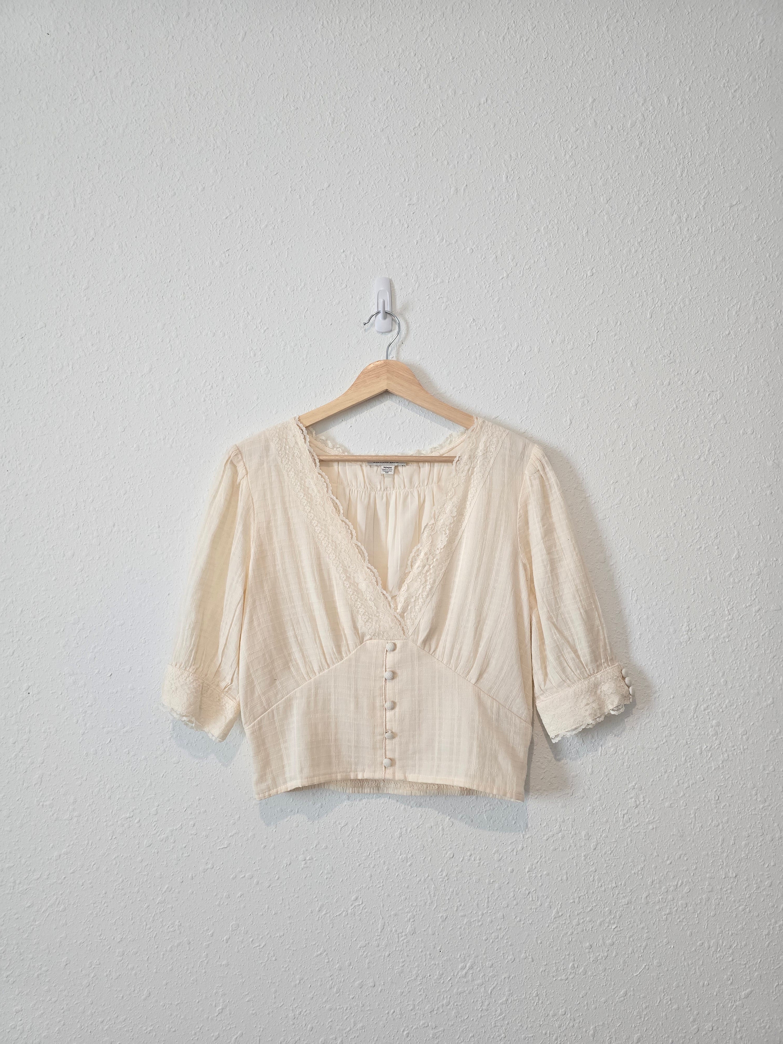 Cream Lace V Neck Top (M)