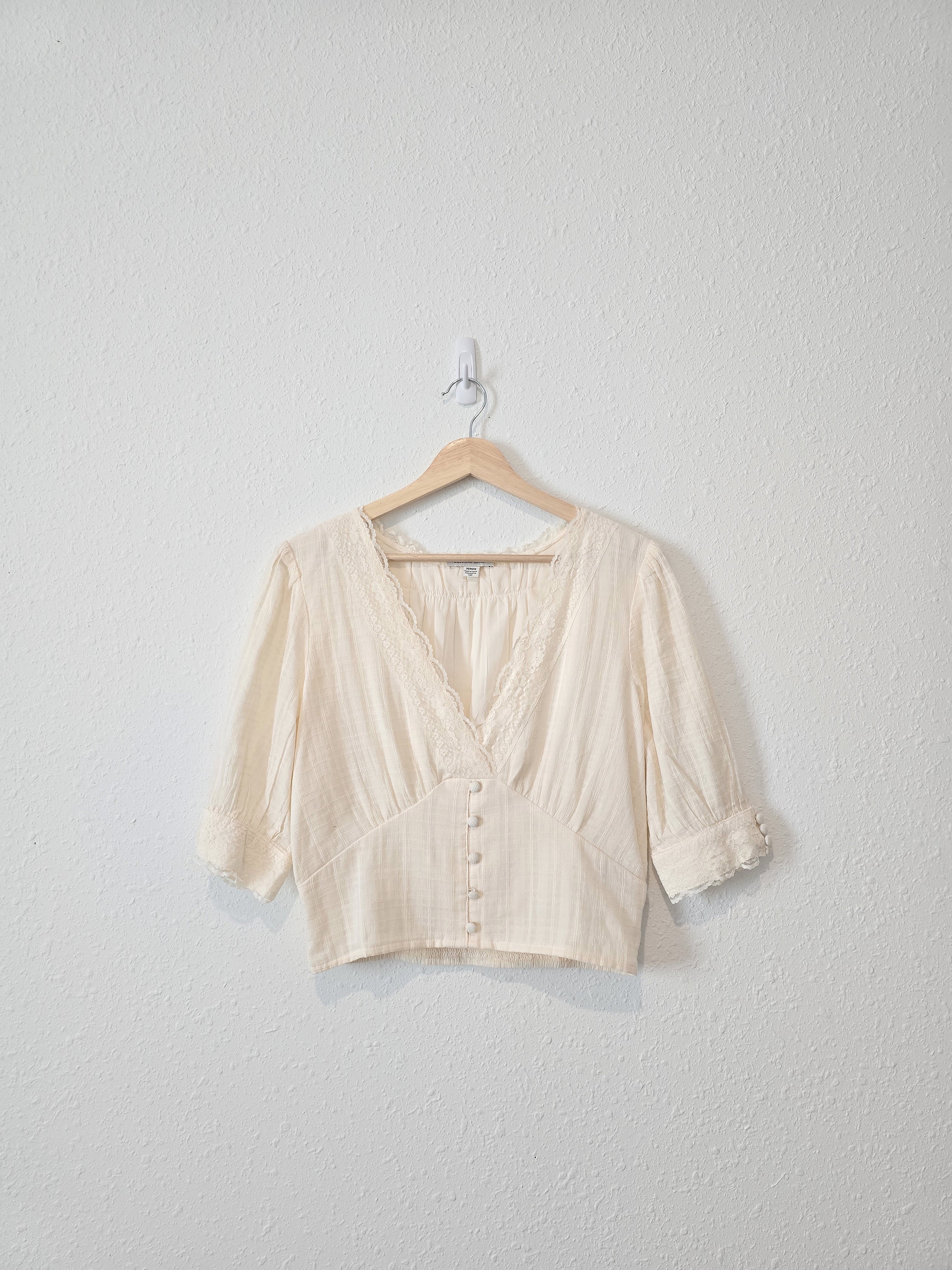 Cream Lace V Neck Top (M)