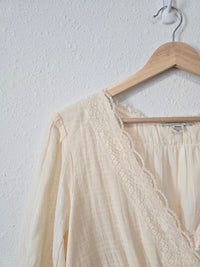 Cream Lace V Neck Top (M)