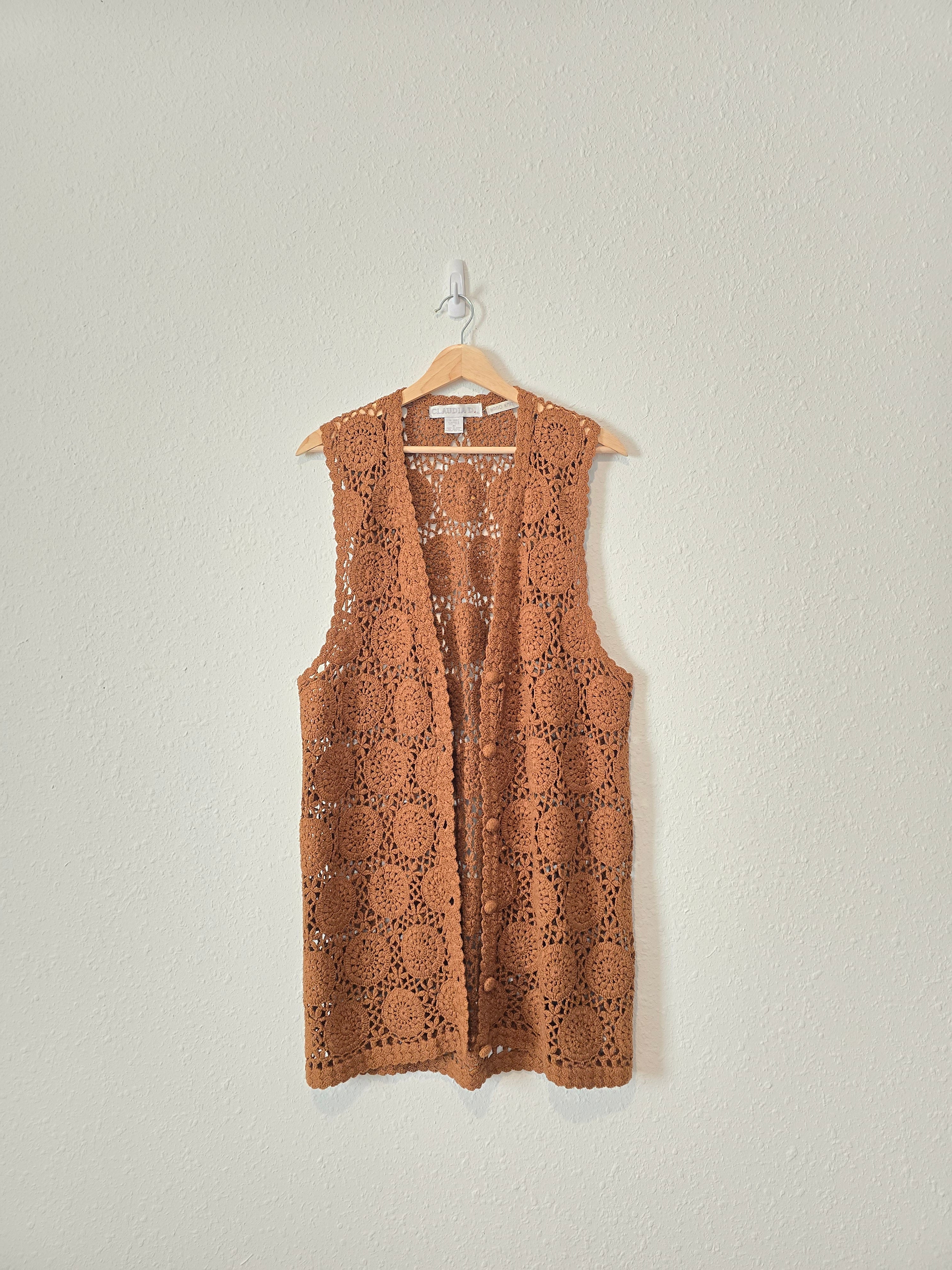 Vintage Crochet Button Up Silk Tank (M)