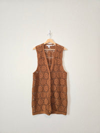 Vintage Crochet Button Up Silk Tank (M)