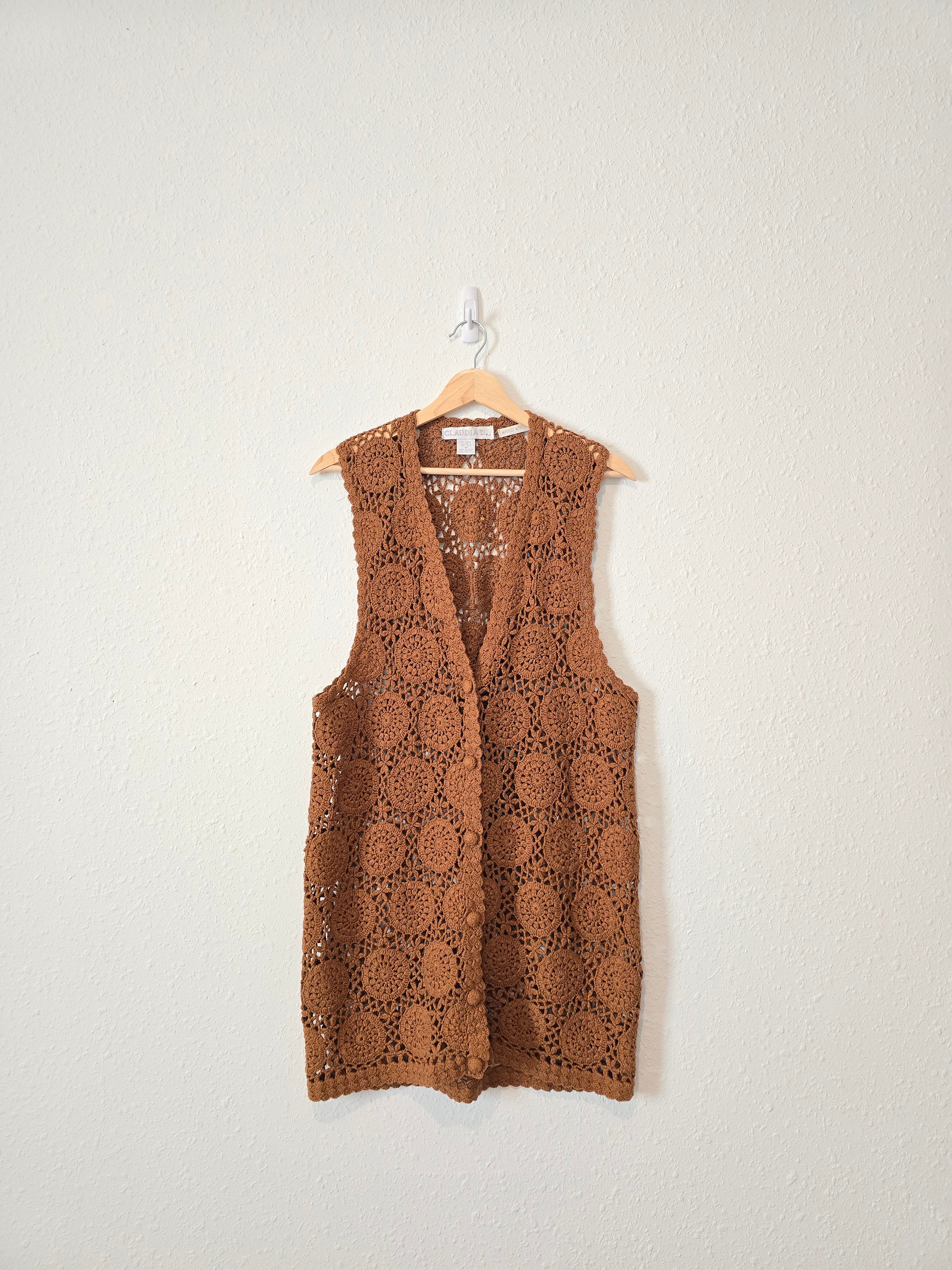 Vintage Crochet Button Up Silk Tank (M)