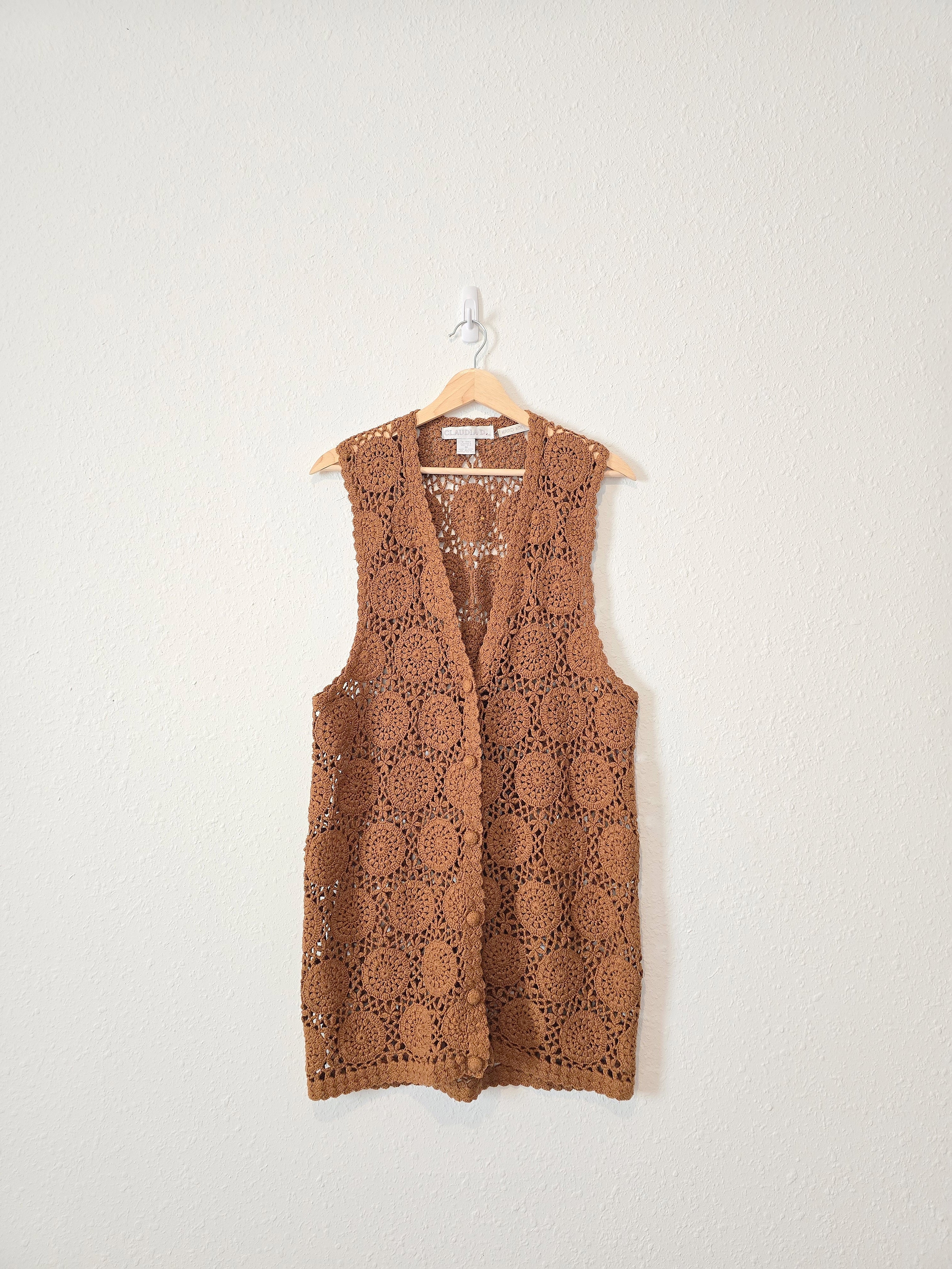 Vintage Crochet Button Up Silk Tank (M)