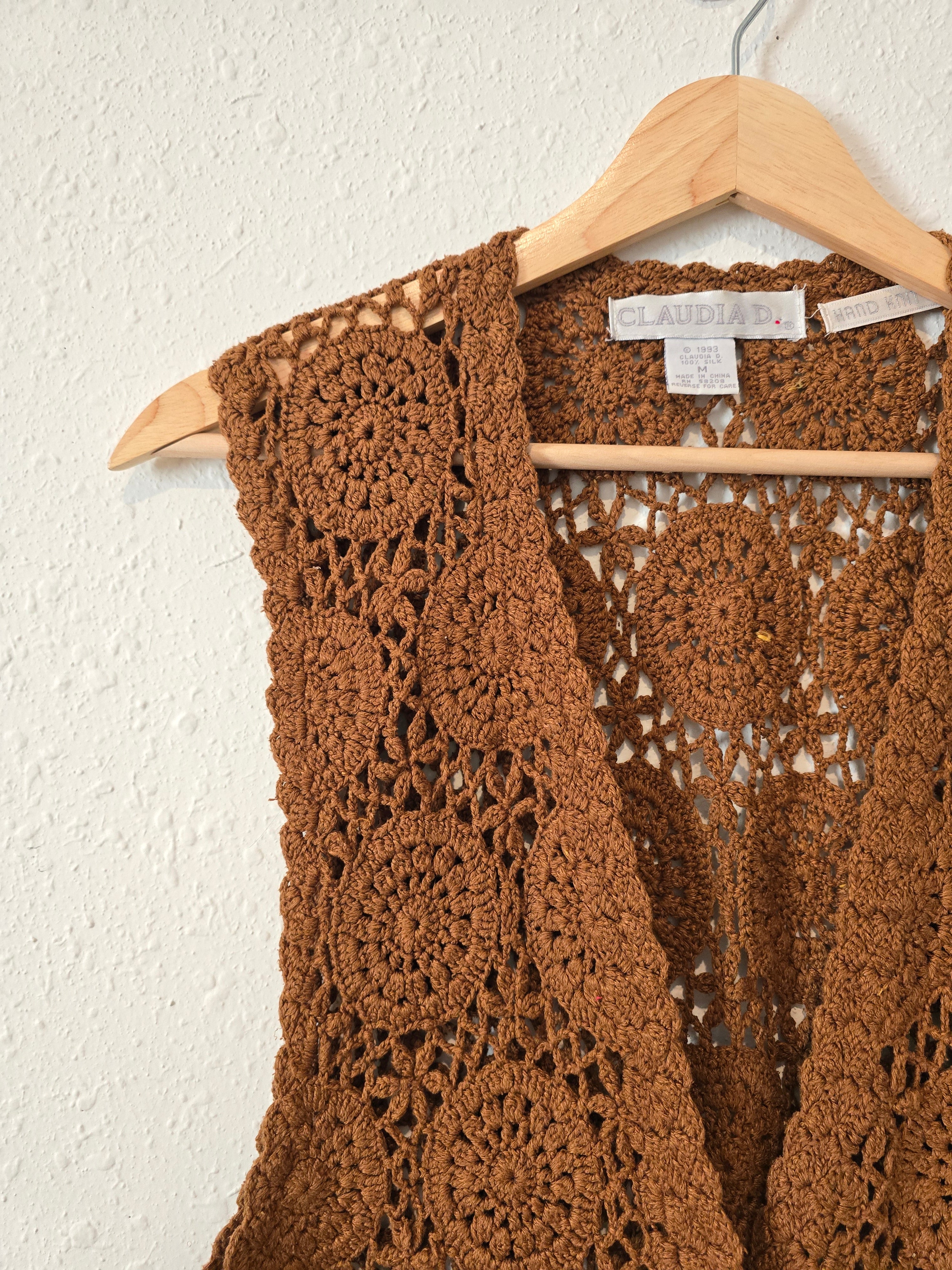 Vintage Crochet Button Up Silk Tank (M)