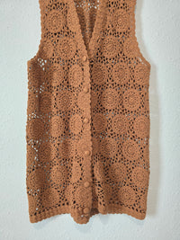 Vintage Crochet Button Up Silk Tank (M)