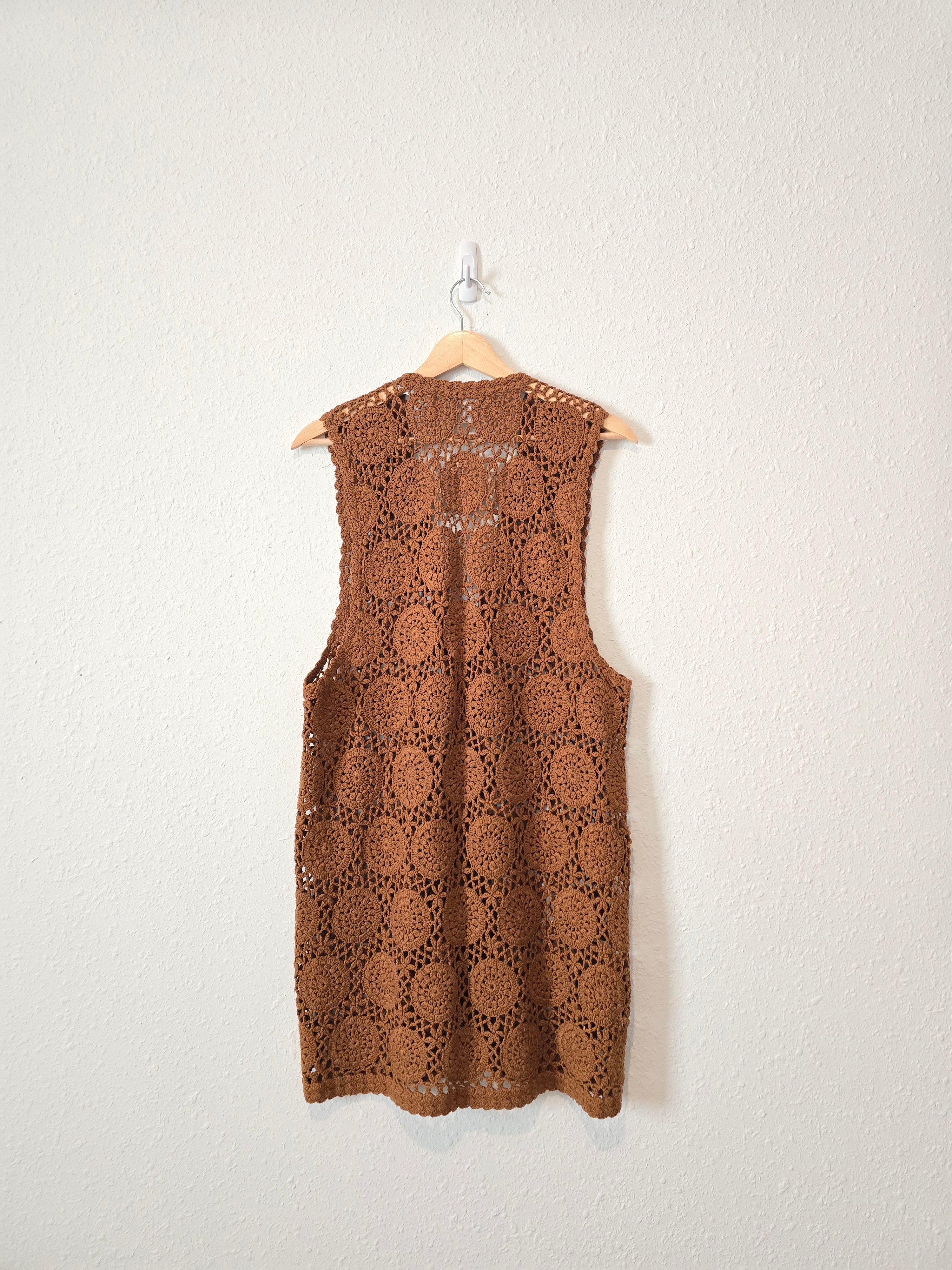 Vintage Crochet Button Up Silk Tank (M)