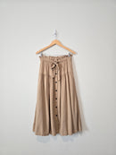 Linen Blend Tiered Midi Skirt (S)