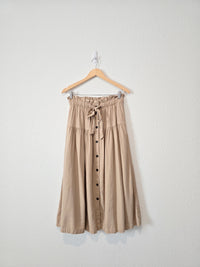 Linen Blend Tiered Midi Skirt (S)