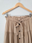 Linen Blend Tiered Midi Skirt (S)
