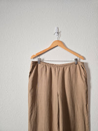 Camel Linen Wide Leg Pants (M)