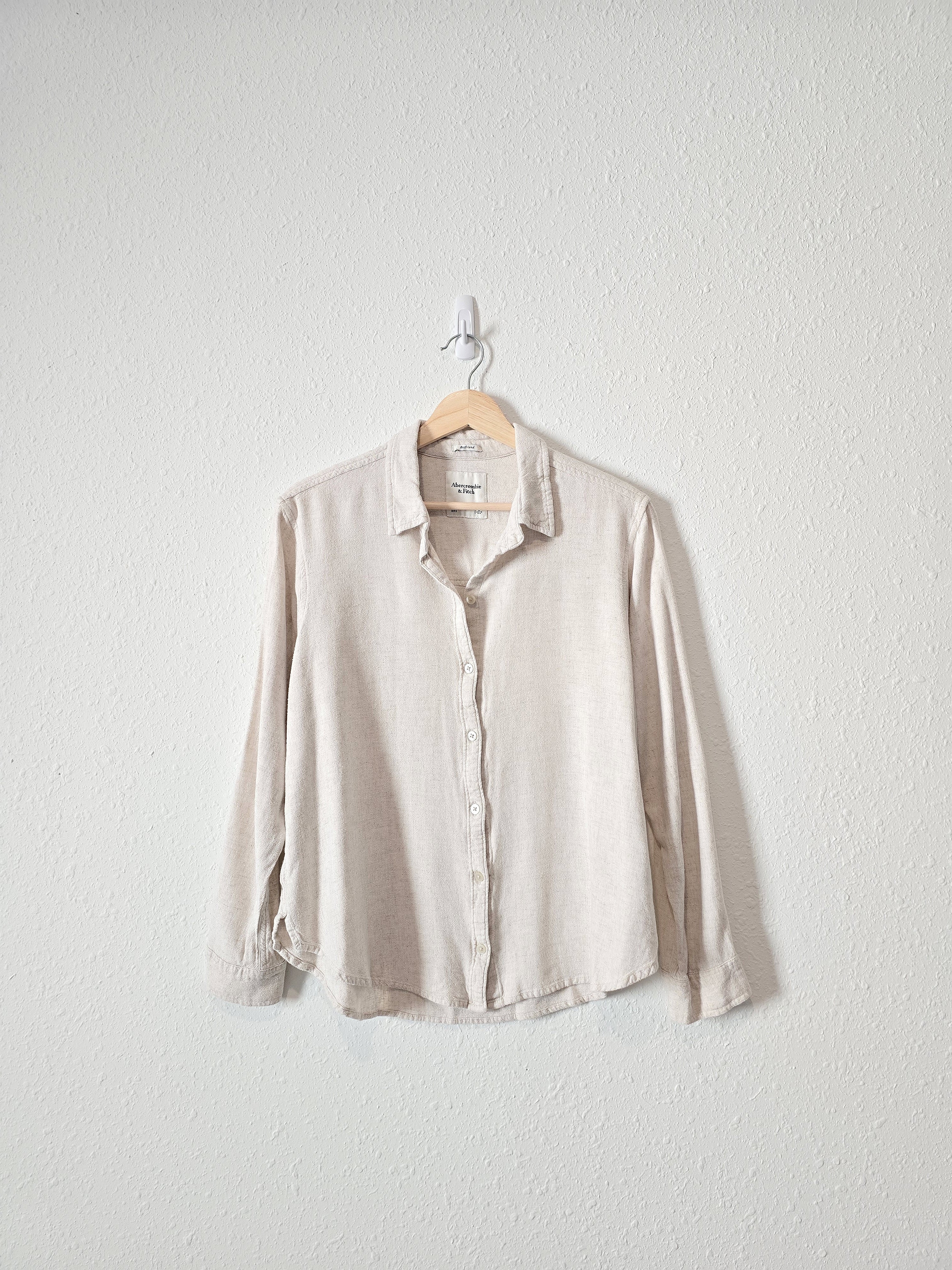 Abercrombie Oat Linen Blend Button Up (L)