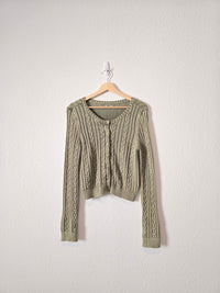 Green Cable Knit Cardigan (M)