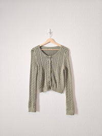 Green Cable Knit Cardigan (M)