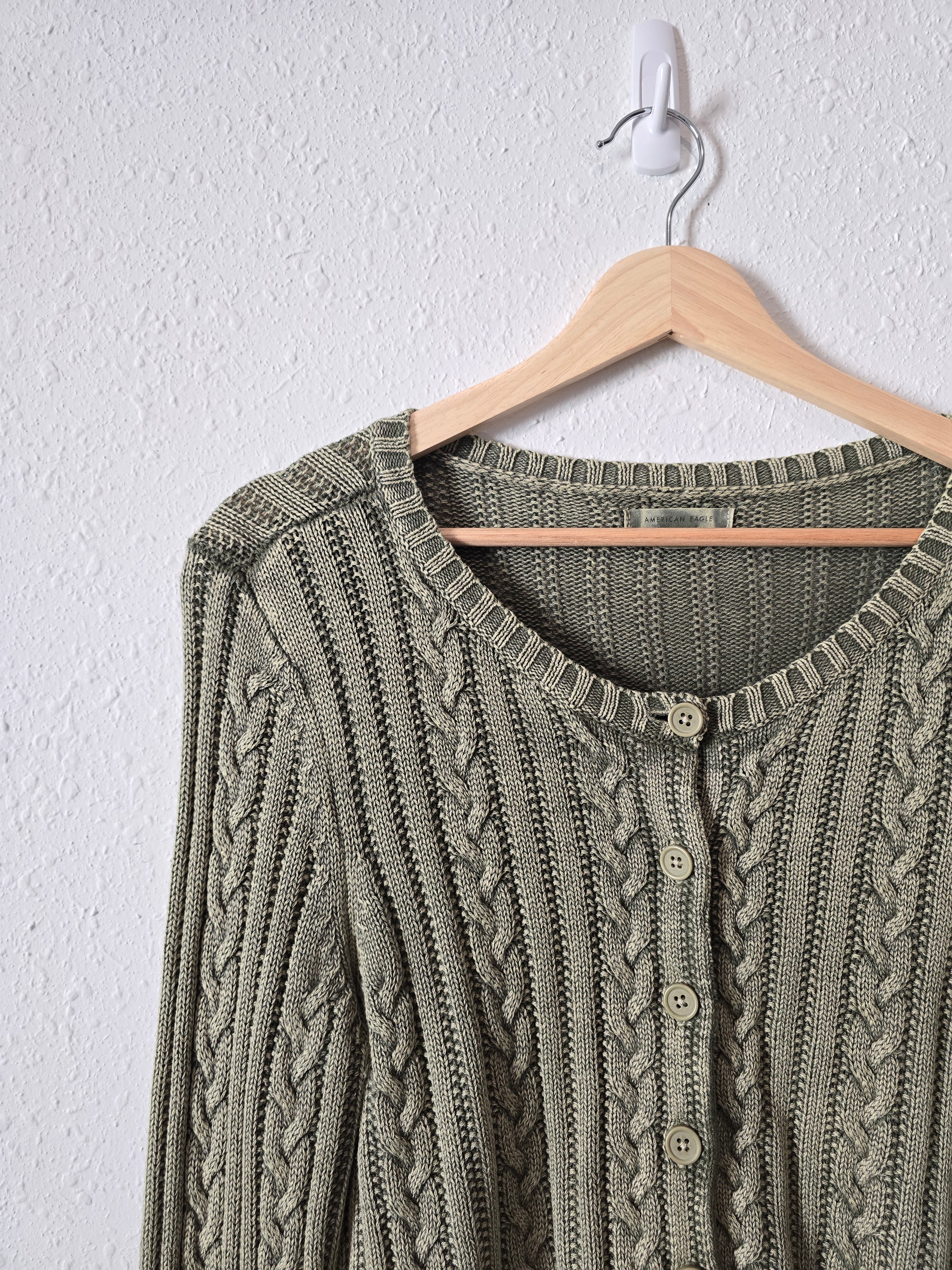 Green Cable Knit Cardigan (M)