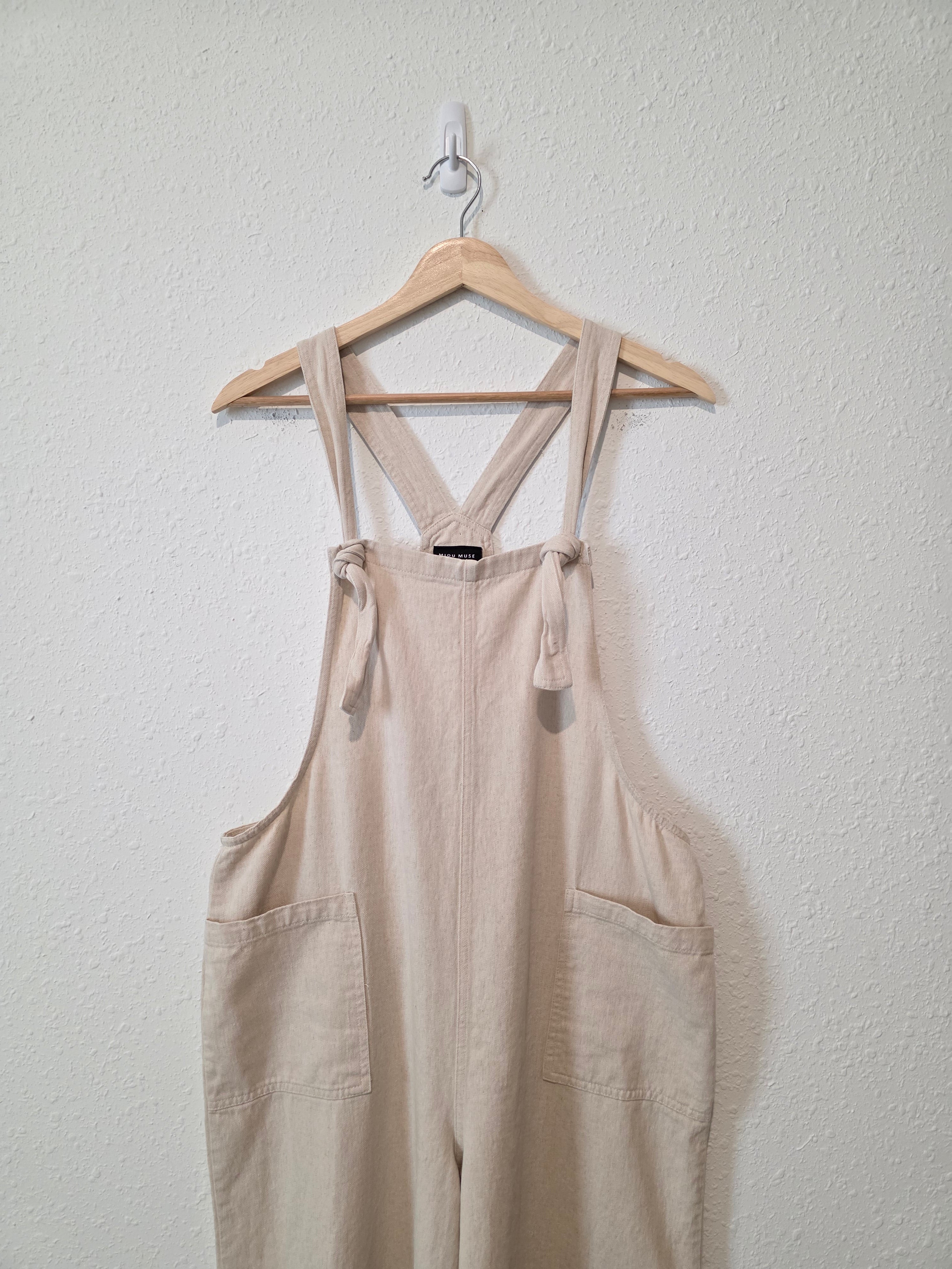 Miou Muse Linen Cotton Wide Leg Overalls (L)