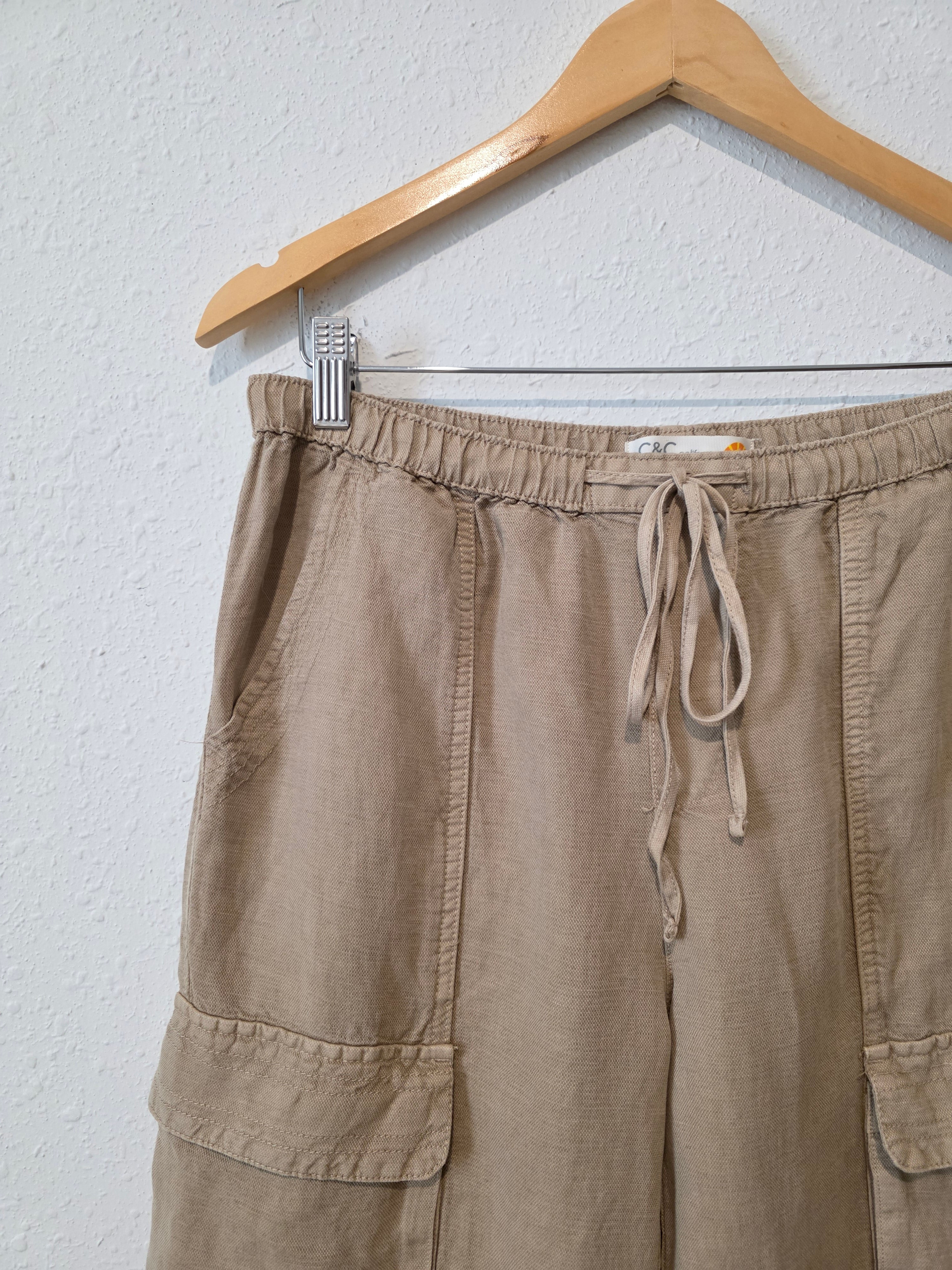 Wide Leg Linen Cargo Pants (S)