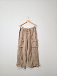 Wide Leg Linen Cargo Pants (S)