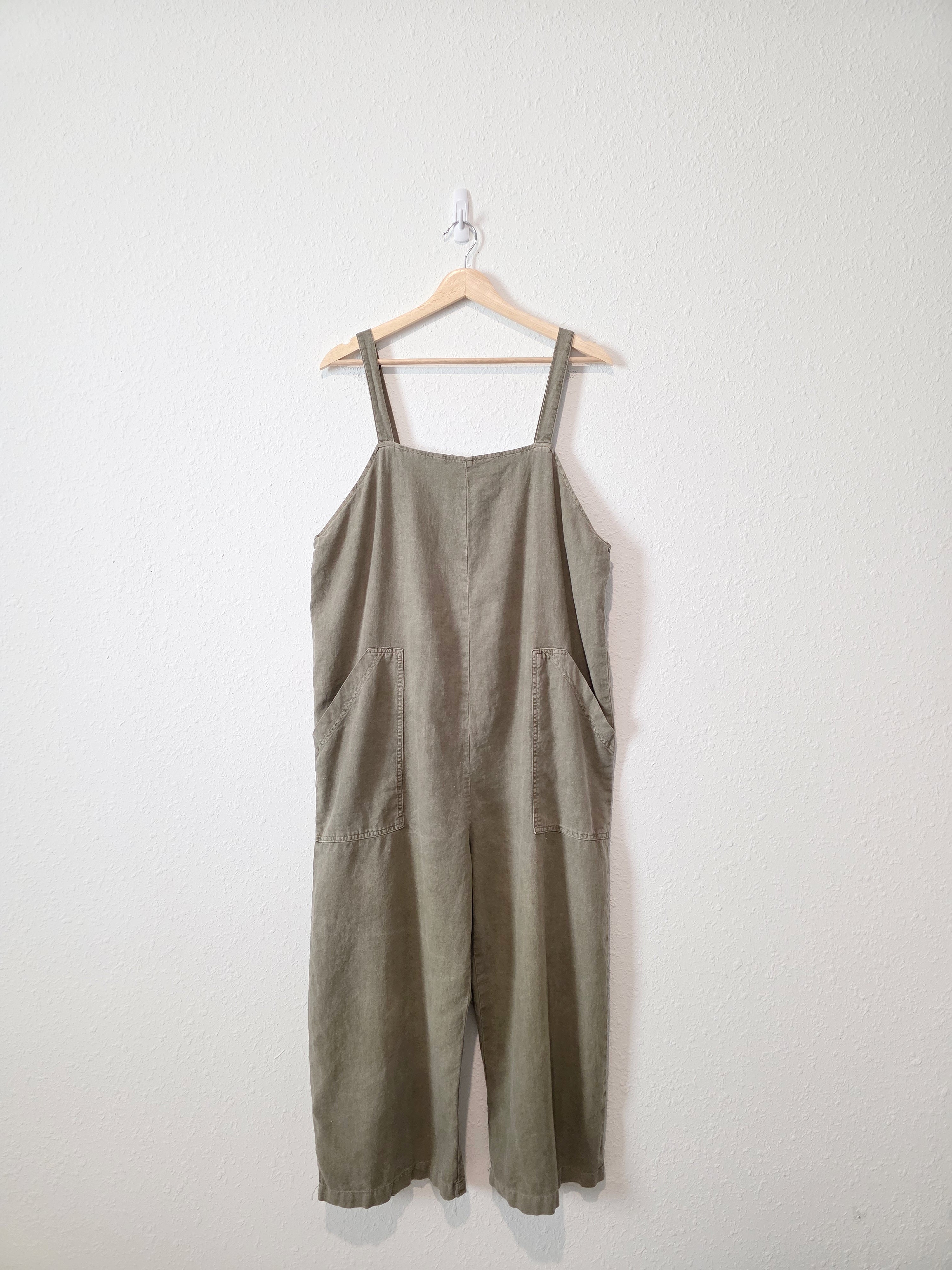 Linen Blend Wide Leg Overalls (L)