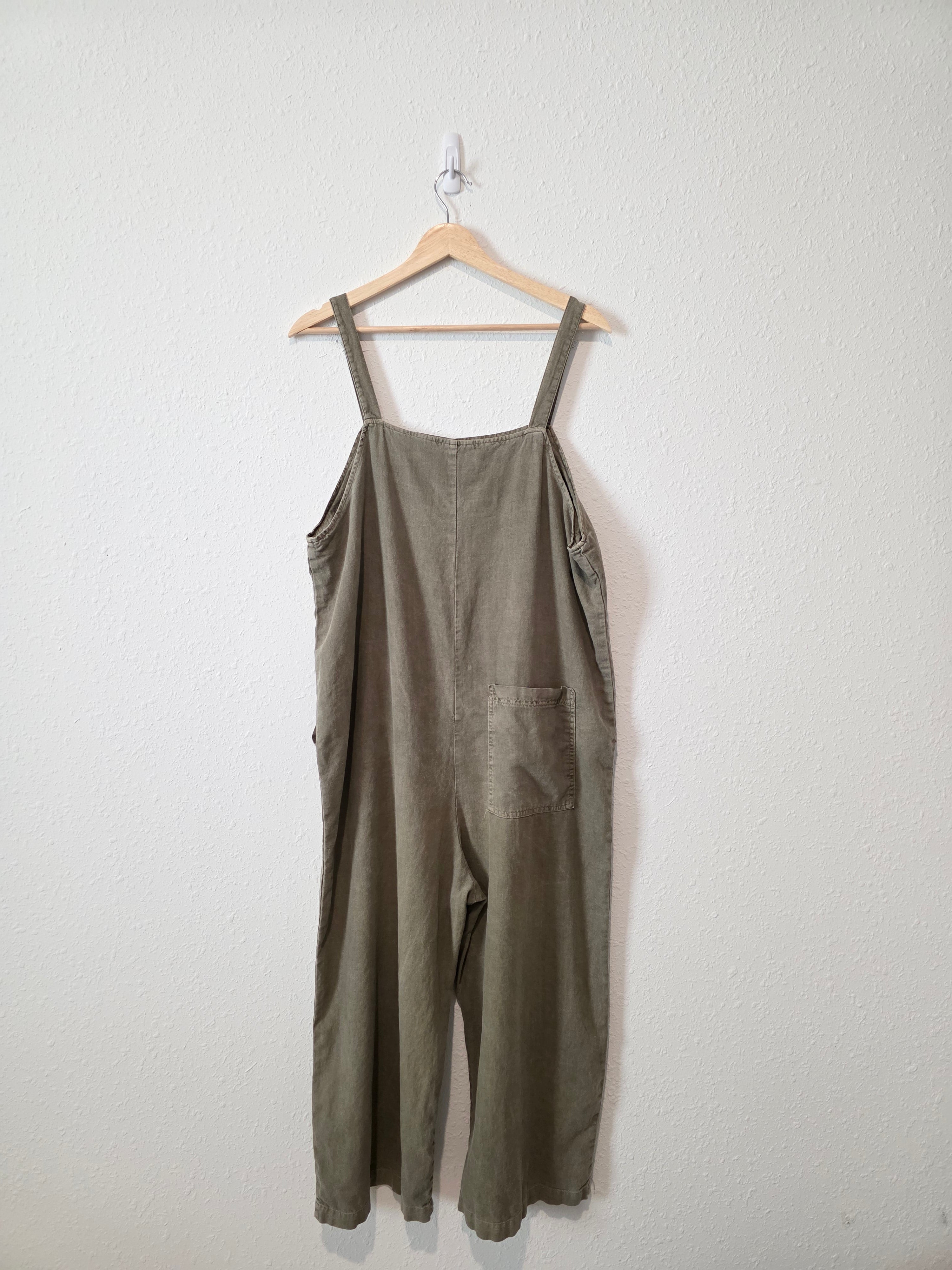 Linen Blend Wide Leg Overalls (L)