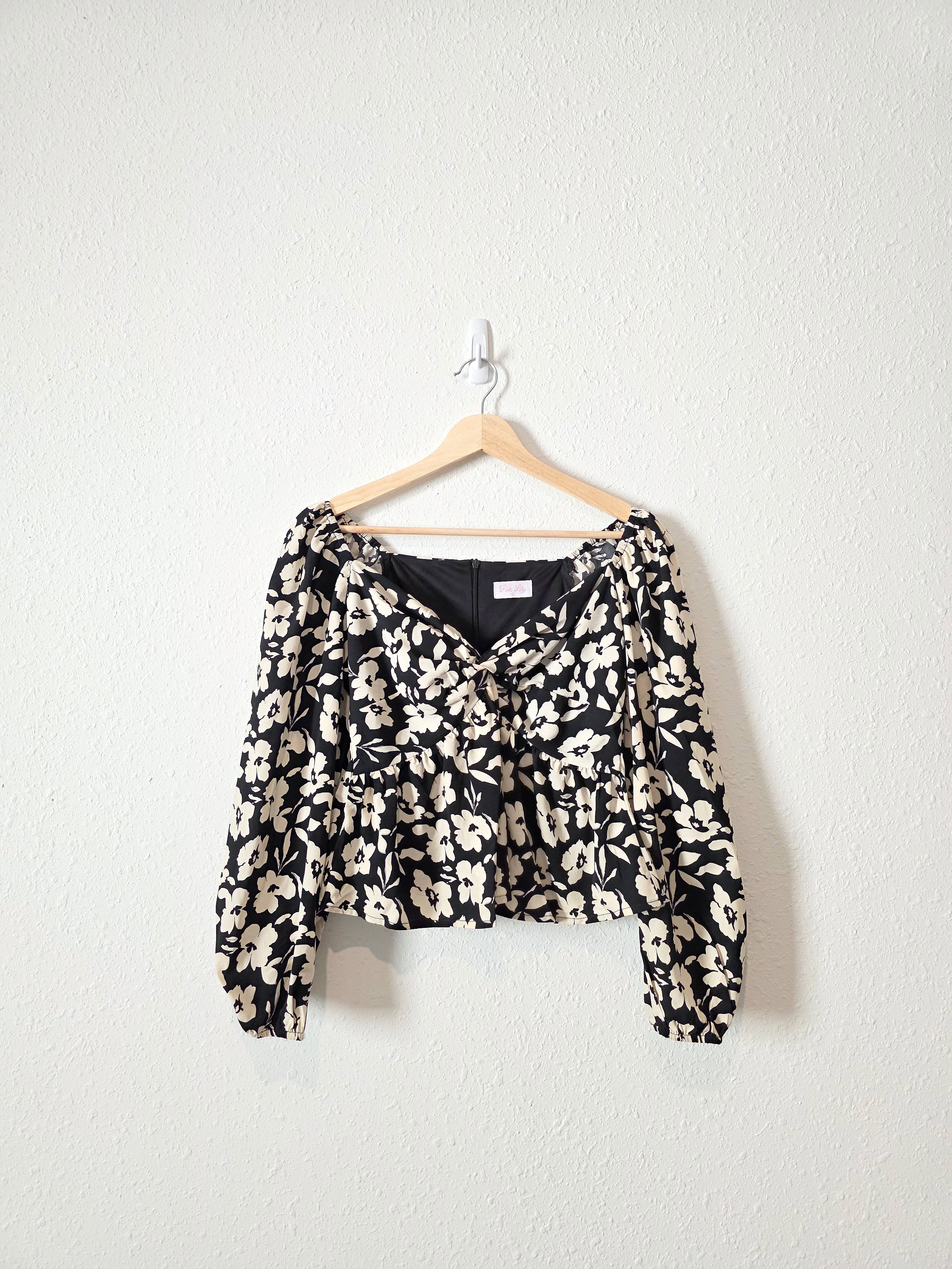 Pink Lily Floral Puff Sleeve Top (S)