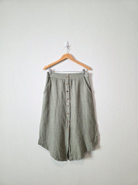 Green Linen Midi Skirt (M)