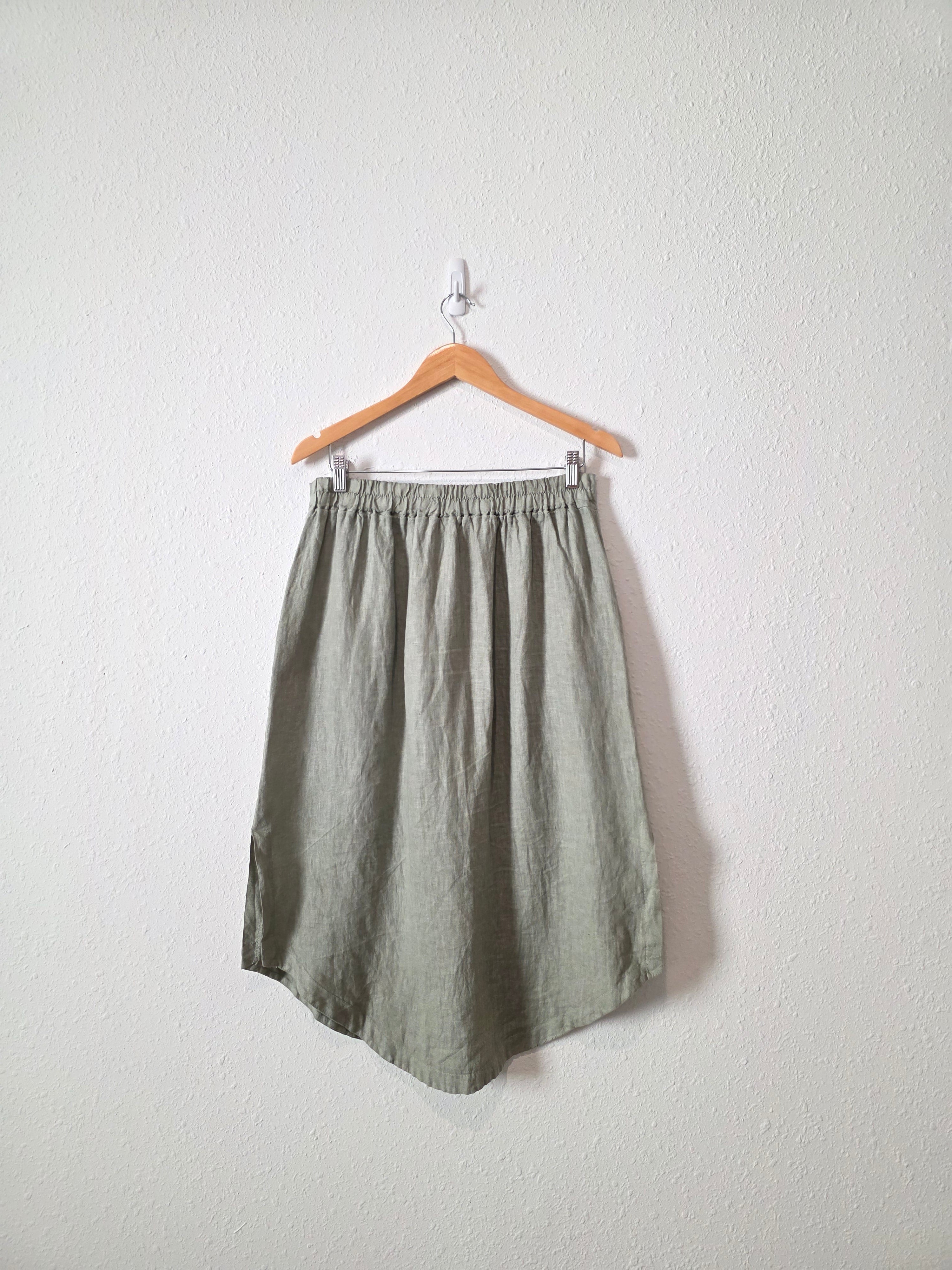 Green Linen Midi Skirt (M)