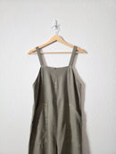 Olive Linen Wide Leg Jumpsuit Overalls (XS)