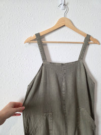 Olive Linen Wide Leg Jumpsuit Overalls (XS)