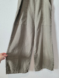 Olive Linen Wide Leg Jumpsuit Overalls (XS)
