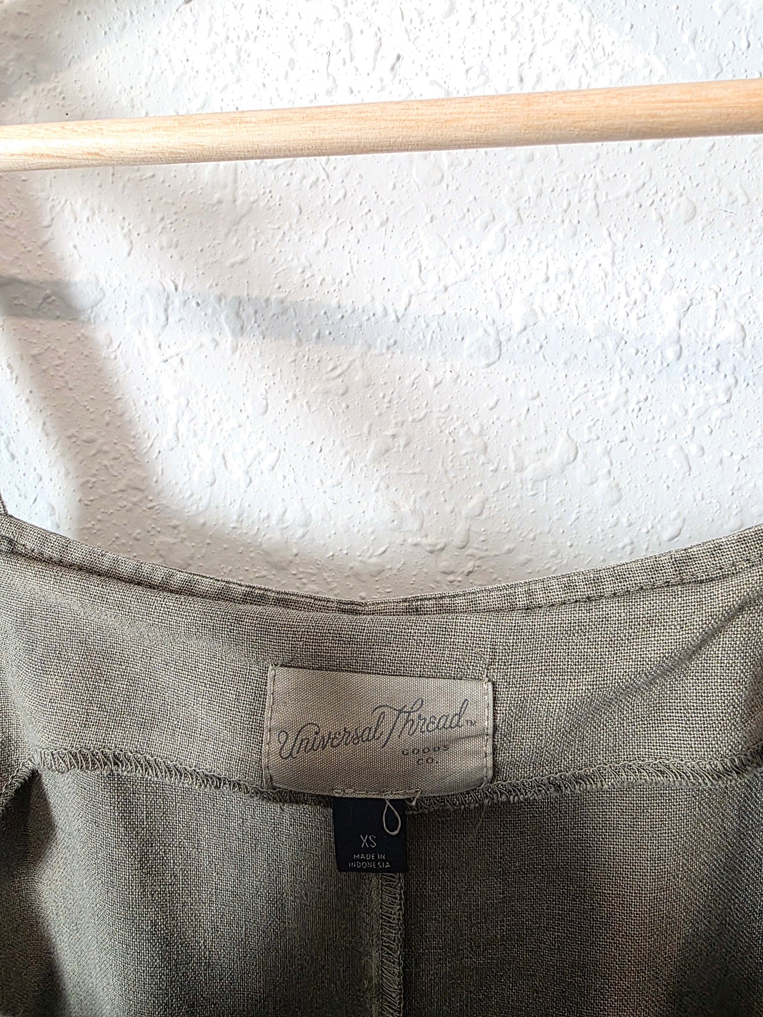 Olive Linen Wide Leg Jumpsuit Overalls (XS)