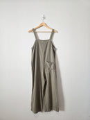 Olive Linen Wide Leg Jumpsuit Overalls (XS)