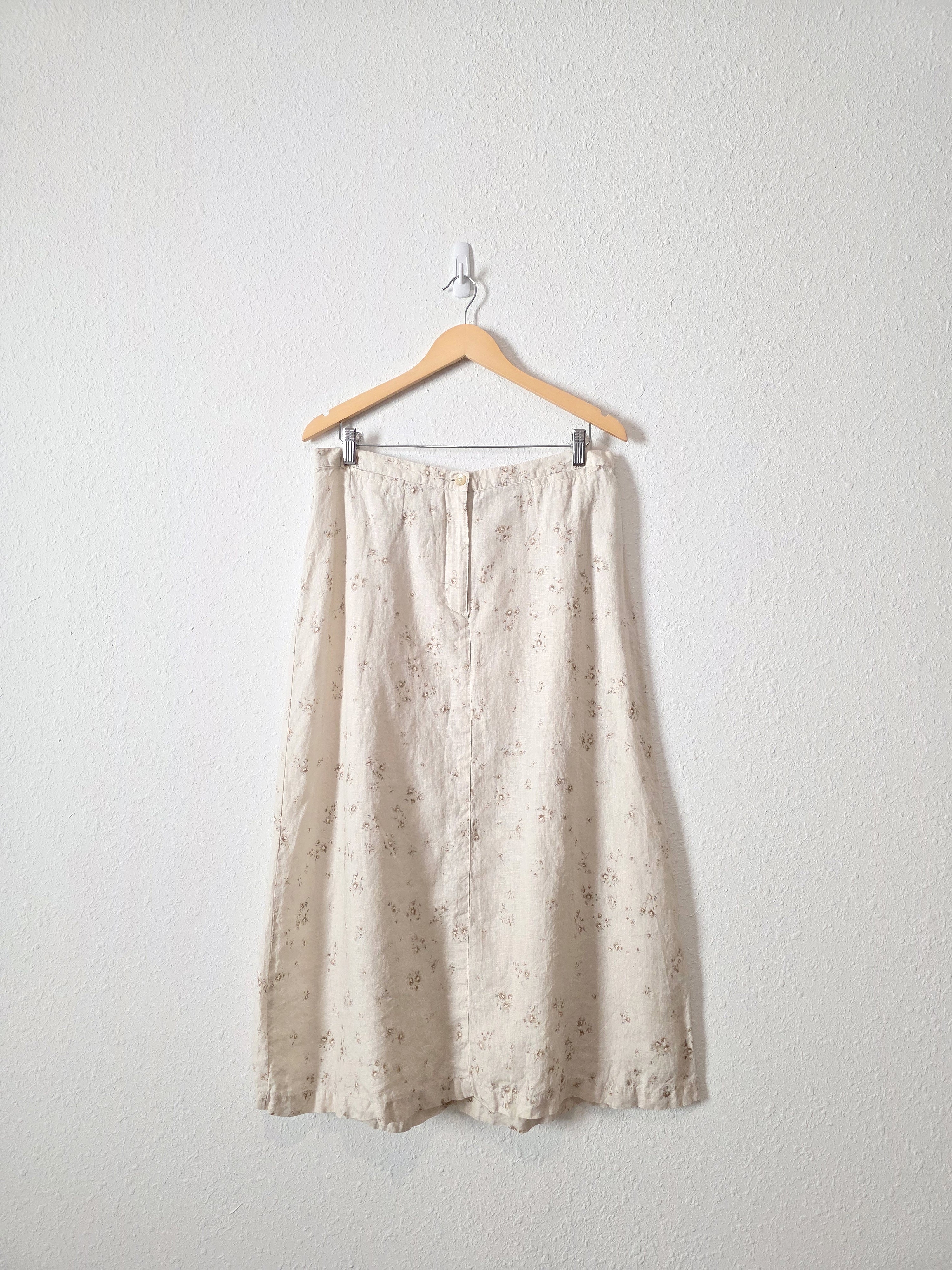 Vintage Floral Linen Midi Skirt (16P)