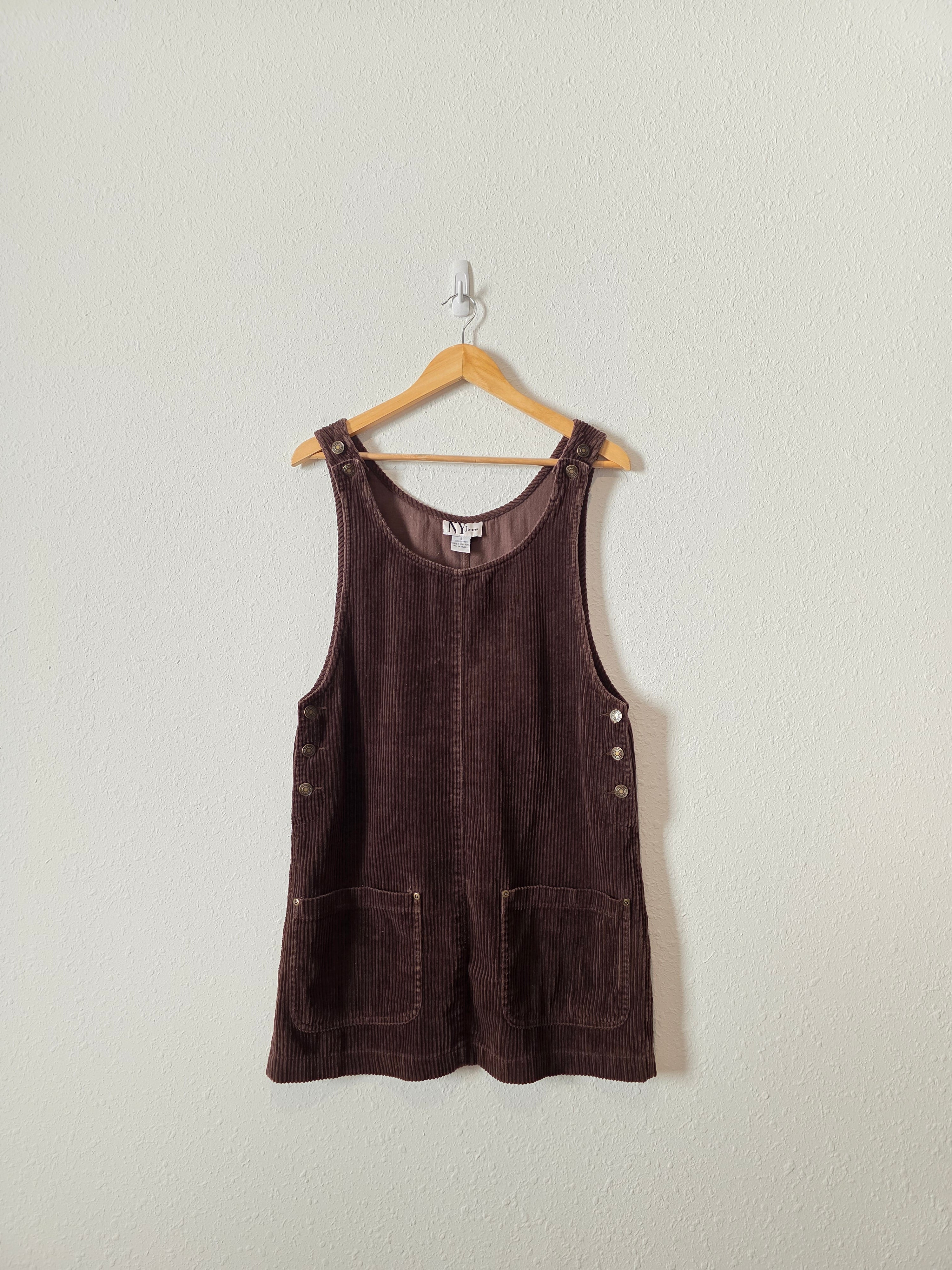 Vintage Brown Cord Overall Dress (S)