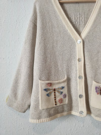 Vintage Linen Cotton Embroidered Sweater (XL)